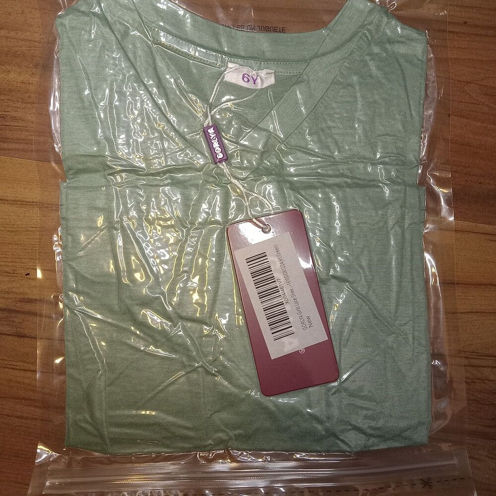 GORLYA Girls Lace Sheer Sleeve Contrast T-Shirt Short Sleeve V Neck Casual...